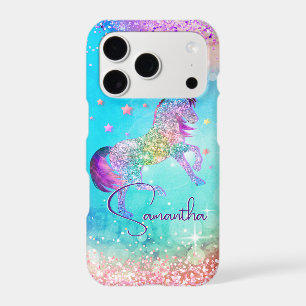 Cute unicorn pink Glitter rainbow aqua monogram