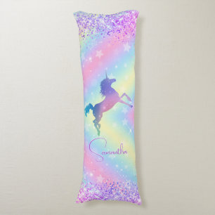 Cute unicorn pink Glitter rainbow art monogram Body Cushion