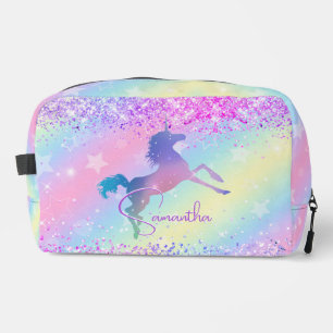 Cute unicorn pink Glitter rainbow art monogram Dopp Kit
