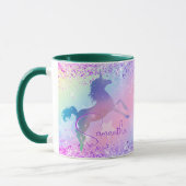 Cute unicorn pink Glitter rainbow art monogram Not Mug (Left)