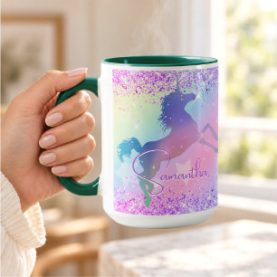 Cute unicorn pink Glitter rainbow art monogram Not Mug