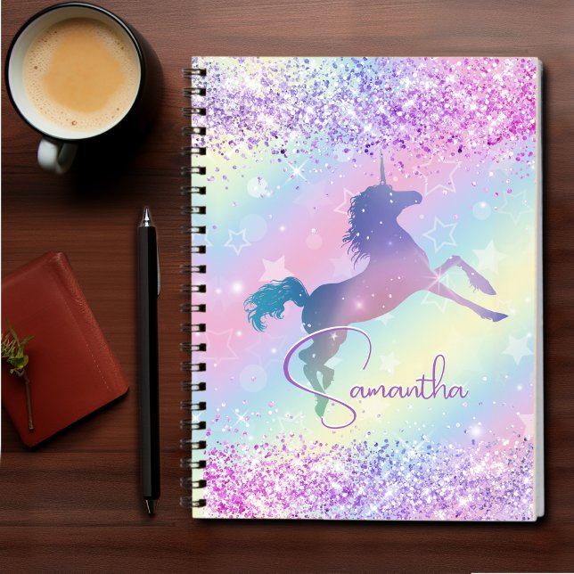 Cute unicorn pink Glitter rainbow art monogram Not Notebook (Creator Uploaded)