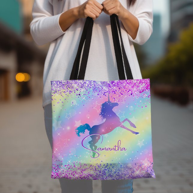 Cute unicorn pink Glitter rainbow art monogram Not Tote Bag (Creator Uploaded)