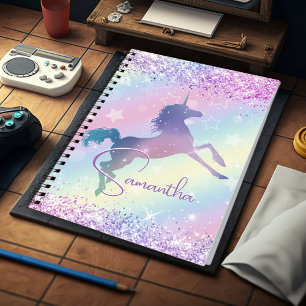 Cute unicorn pink Glitter rainbow art monogram Notebook