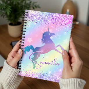 Cute unicorn pink Glitter rainbow art monogram Notebook