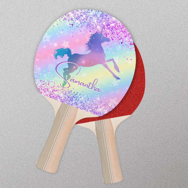 Cute unicorn pink Glitter rainbow art monogram Ping Pong Paddle (Creator Uploaded)