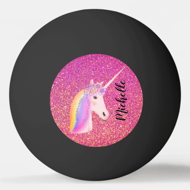 Cute Unicorn Pink Glitter Rainbow Fantasy Custom Ping Pong Ball (Front)