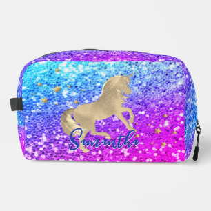 Cute unicorn pink Glitter rainbow gold monogram Dopp Kit