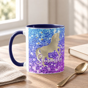 Cute unicorn pink Glitter rainbow gold monogram Mug