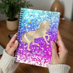 Cute unicorn pink Glitter rainbow gold monogram Planner