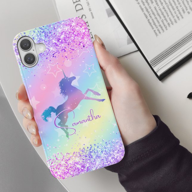 Cute unicorn pink Glitter rainbow monogram Case-Mate iPhone Case (Creator Uploaded)