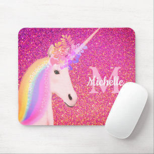 Cute Unicorn Pink Glitter Sparkle Personalized Mouse Mat