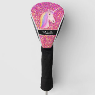 Cute Unicorn Pink Gold Glitter Personalised Golf Head Cover