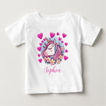 Cute Unicorn, Pink Hearts & Flowers, Custom Name