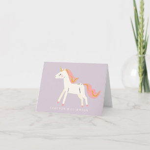 Cute Unicorn Pink Lilac Personalised Stationery Thank You Card
