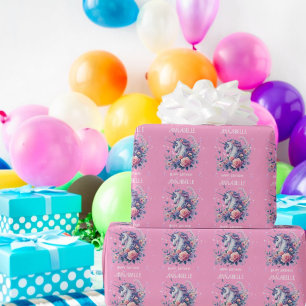 Cute Unicorn Pink Purple Glitter Girls Birthday  Wrapping Paper