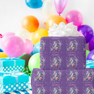 Cute Unicorn Pink Purple Glitter Girls Birthday  Wrapping Paper