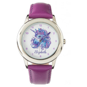 Cute Unicorn Pink & Purple Illustration Watch