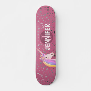 Cute Unicorn Pink Rose Fantasy Stars Personalised Skateboard