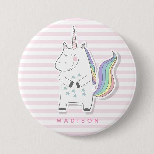 Cute Unicorn - Pink Striped 7.5 Cm Round Badge (Front)