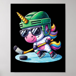 Cute Unicorn Playing Ice Hockey Kids Teens Girls W Poster