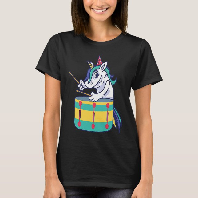 Cute Unicorn Playing Snare Percussion Snare Drumme T-Shirt (Front)