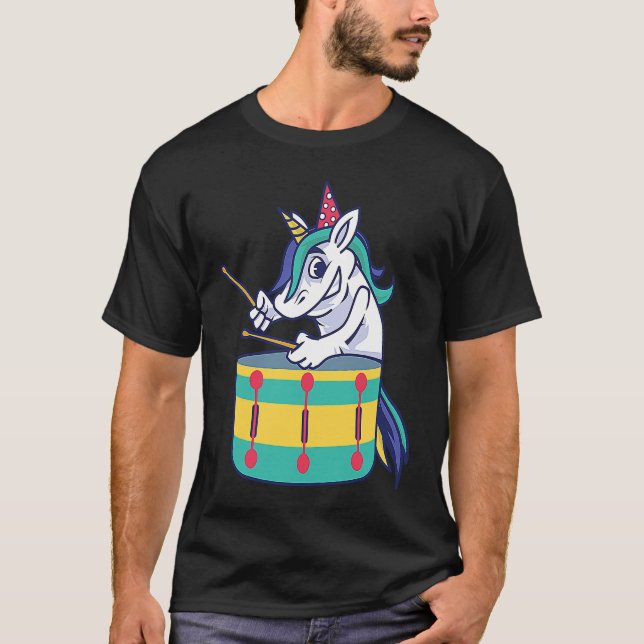 Cute Unicorn Playing Snare Percussion Snare Drumme T-Shirt (Front)