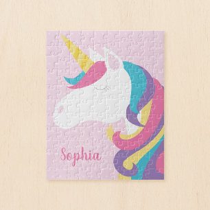 Cute Unicorn Polka Dot Personalised Kids Jigsaw Puzzle