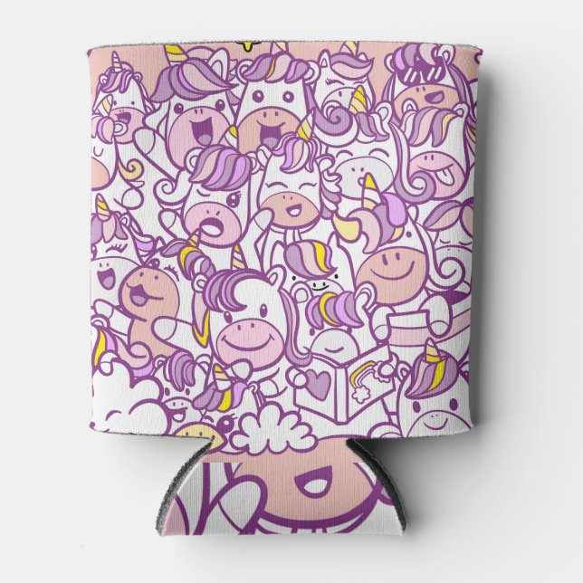 Cute Unicorn Pony: Magic Doodle Collection Can Cooler (Front)