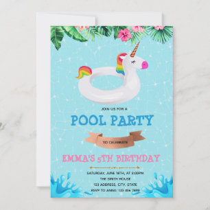 Cute unicorn pool birthday invitation