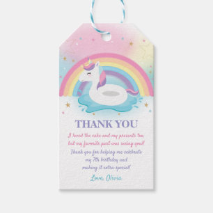 Cute Unicorn Pool Birthday Party Thank You Favour Gift Tags