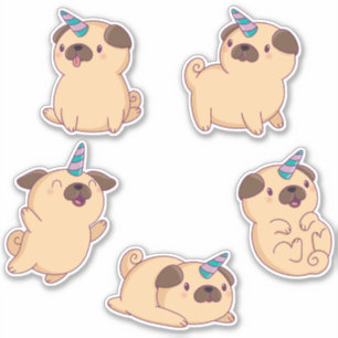Cute Unicorn Pugs Sticker