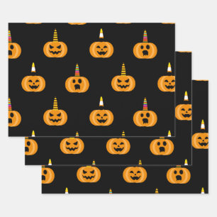 Cute Unicorn Pumpkin Black Funny Halloween Gifts Wrapping Paper Sheet
