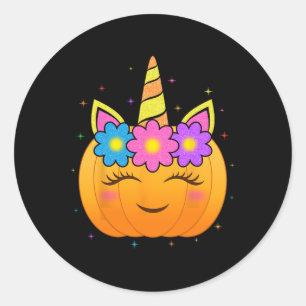 Cute Unicorn Pumpkin Girls Kids Fun Halloween Cost Classic Round Sticker