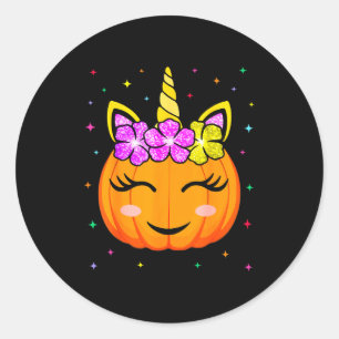 Cute Unicorn Pumpkin Girls Kids Funny Halloween Co Classic Round Sticker
