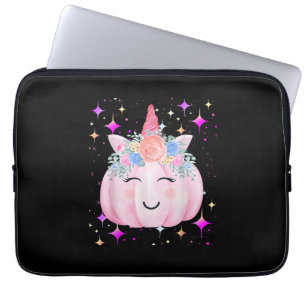 Cute Unicorn Pumpkin Halloween Girls Kids Funny Co Laptop Sleeve