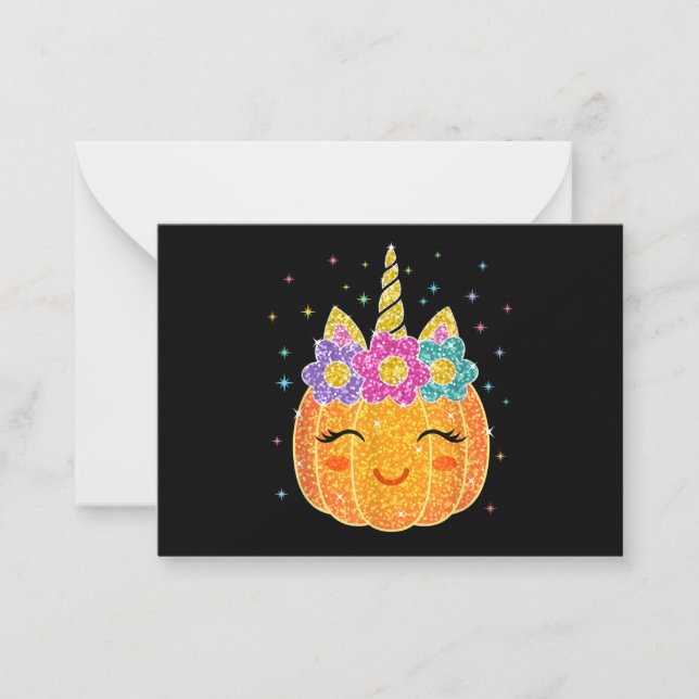 Cute Unicorn Pumpkin Halloween Thanksgiving Card (Front)