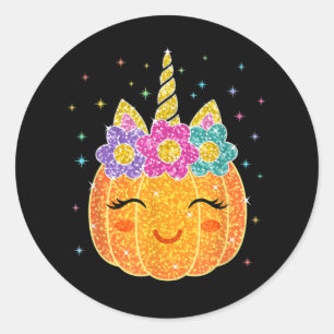 Cute Unicorn Pumpkin Halloween Thanksgiving Classic Round Sticker