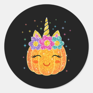 Cute Unicorn Pumpkin Halloween Thanksgiving Classic Round Sticker