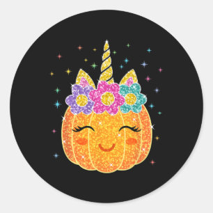Cute Unicorn Pumpkin Halloween Thanksgiving Classic Round Sticker