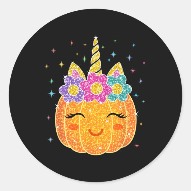 Cute Unicorn Pumpkin Halloween Thanksgiving  Classic Round Sticker (Front)