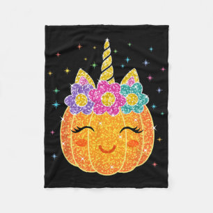 Cute Unicorn Pumpkin Halloween Thanksgiving Fleece Blanket