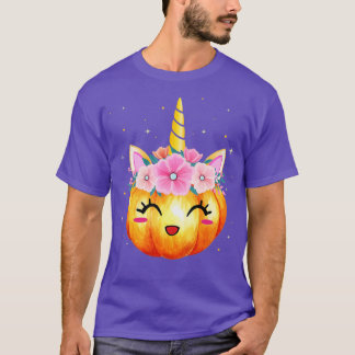Cute Unicorn Pumpkin Halloween Thanksgiving Girls  T-Shirt