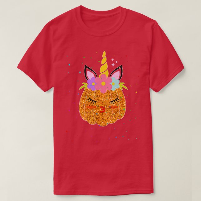Cute Unicorn Pumpkin Halloween Thanksgiving  Girls T-Shirt (Design Front)