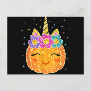 Cute Unicorn Pumpkin Halloween Thanksgiving Holiday Postcard