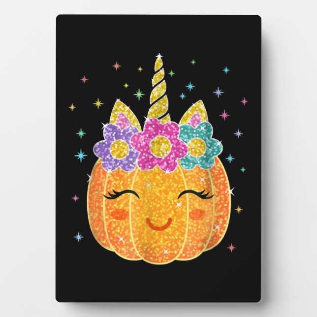 Cute Unicorn Pumpkin Halloween Thanksgiving Plaque (Front)