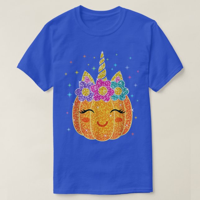 Cute Unicorn Pumpkin Halloween Thanksgiving  T-Shirt (Design Front)