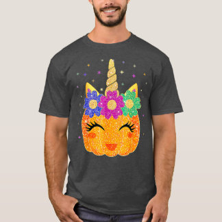 Cute Unicorn Pumpkin Halloween Thanksgiving Women  T-Shirt