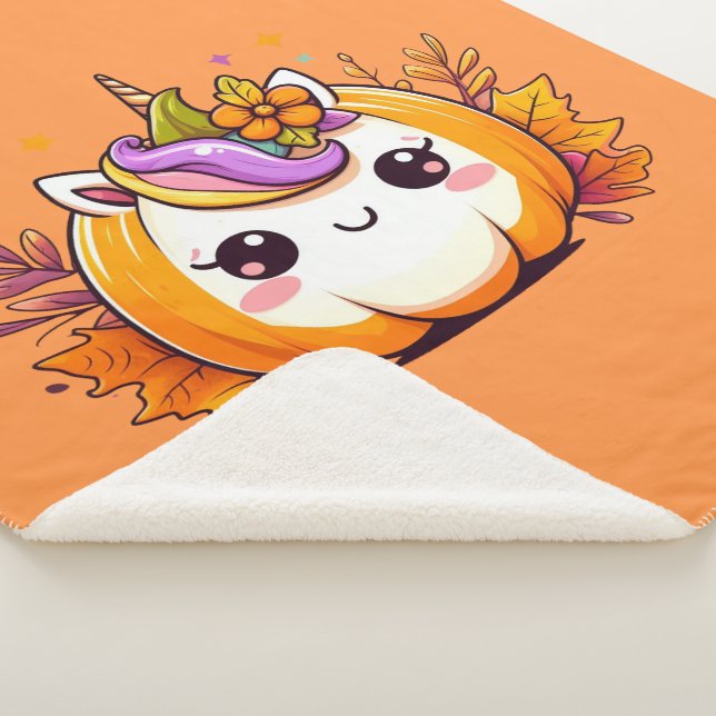 Cute Unicorn Pumpkin  Sherpa Blanket (3/4)