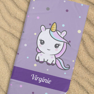 Cute Unicorn Purple Beach Towel